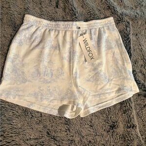 Wildfox Ivory and Light Blue Lounge Shorts with French countryside design
